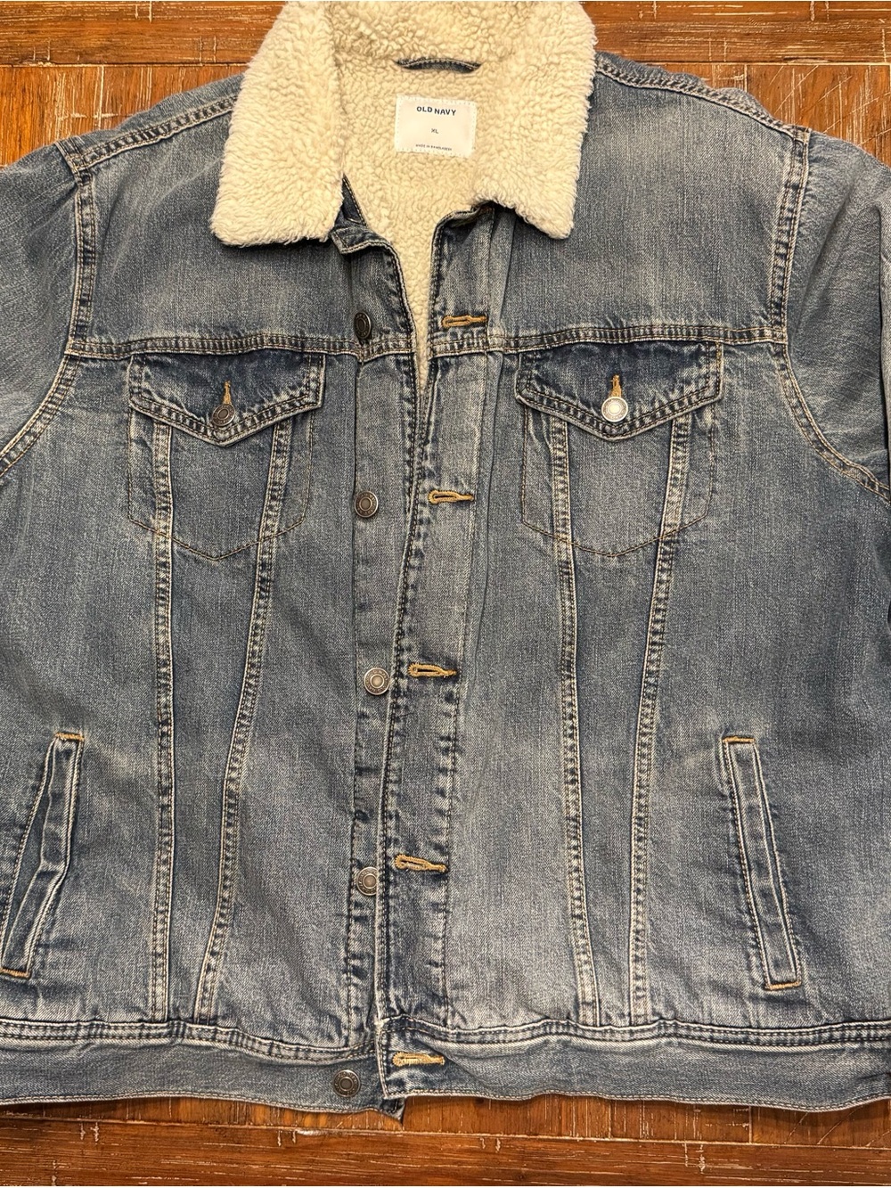 Old Navy Blue Denim Jacket with Cream Sherpa Collar